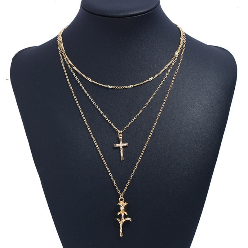 Boho Romantic Rose Cross Elegant Necklace
