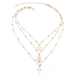 Bohemian Holy Cross and Virgin Mary Multi Layered Necklace