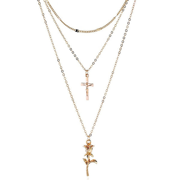 Boho Romantic Rose Cross Elegant Necklace